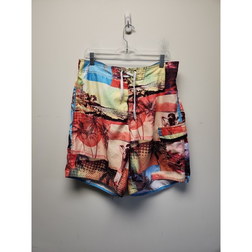 MENS JOE BOXER L BEACH SCENE SWIM SHORTS Skull Palm trees